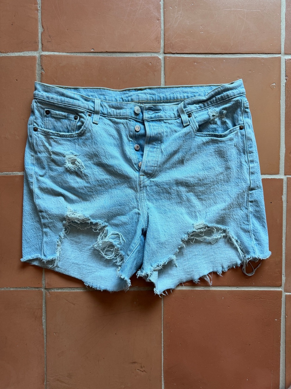 Levi’s 501 Curve Distressed Denim Shorts Size 16W 4” Inseam